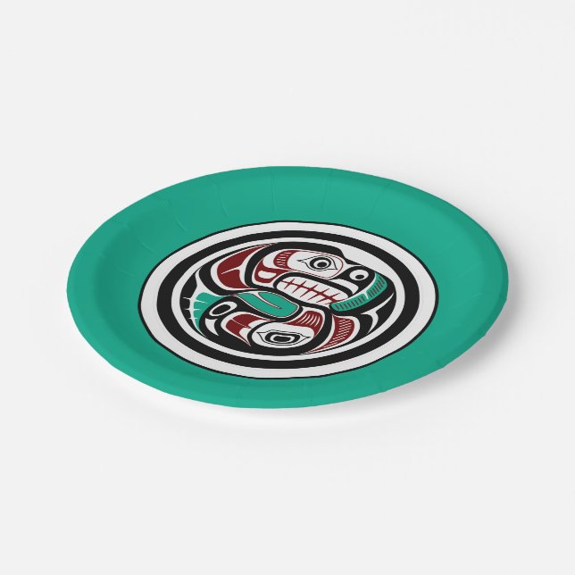 Native American Red Black White Haida Otter Salmon Paper Plate (Angled)