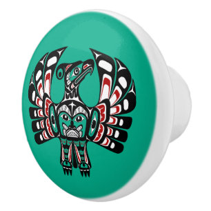 Native American Red Black White Haida Thunderbird Ceramic Knob
