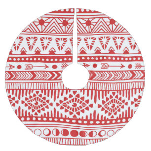 Native American: Red Ink Doodle. Brushed Polyester Tree Skirt
