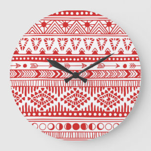 Native American: Red Ink Doodle. Large Clock