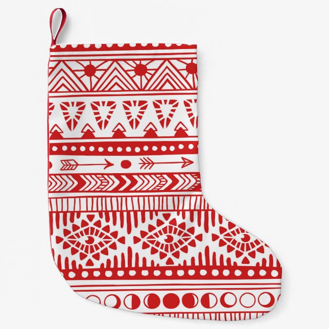 Native American: Red Ink Doodle. Small Christmas Stocking (Front)