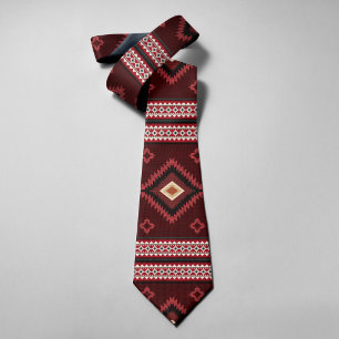 Native American Red Pattern Indian Tribal Geometry Tie