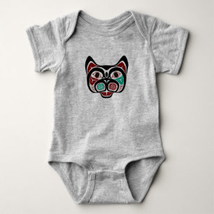 Native American Red White Black Haida Kitty Baby Bodysuit