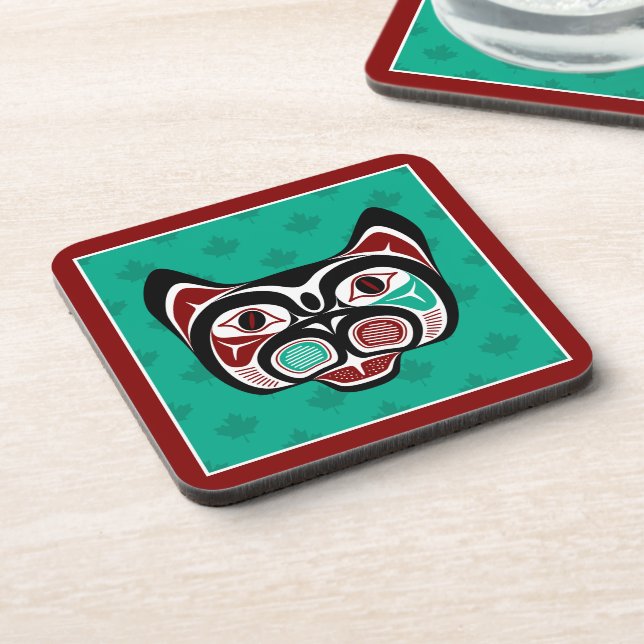Native American Red White Black Haida Kitty Coaster (Left Side)
