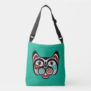 Native American Red White Black Haida Kitty Crossbody Bag