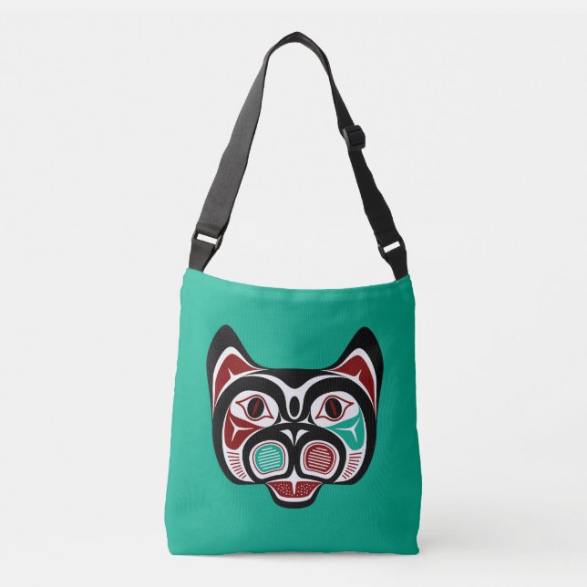Native American Red White Black Haida Kitty Crossbody Bag (Front)