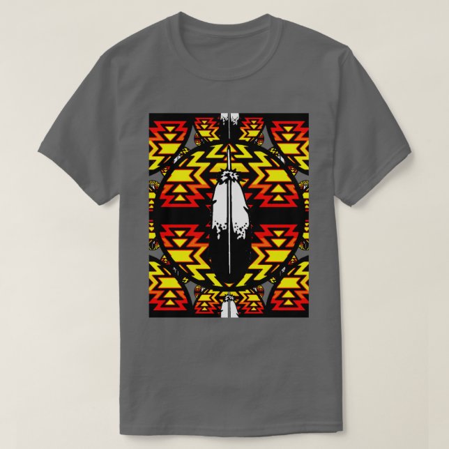 Native American Round Black Fire Colour Feather De T-Shirt (Design Front)