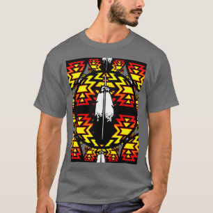 Native American Round Black Fire Colour Feather De T-Shirt