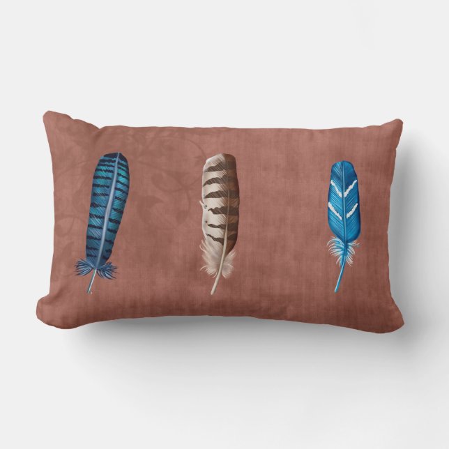 Native American Rust Pillow with Feathers (Front)