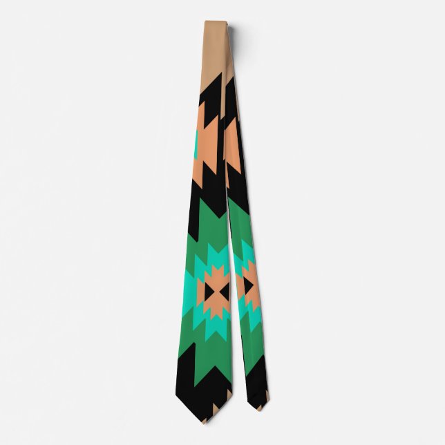 Native american shapes in green and brown tie (Front)