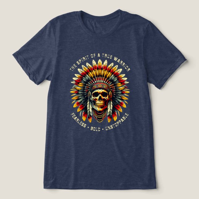Native American Skull Chief T-Shirt Tri-Blend Shirt (Design Front)