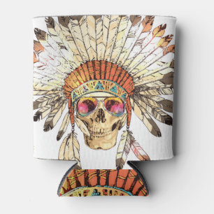 Native American Skull Fashion Illustration Can Cooler