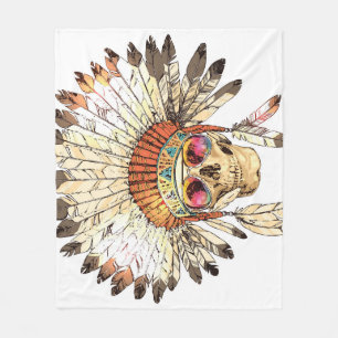 Native American Skull Fashion Illustration Fleece Blanket