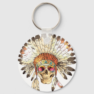 Native American Skull Fashion Illustration Key Ring