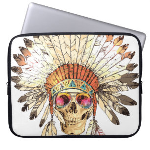 Native American Skull Fashion Illustration Laptop Sleeve
