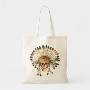 Native American Skull Fashion Illustration Tote Bag