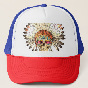 Native American Skull Fashion Illustration Trucker Hat