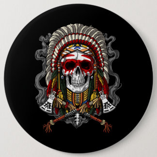 Native American Skull Indian Chief Headdress 6 Cm Round Badge