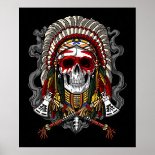 Native American Skull Indian Chief Headdress Poster