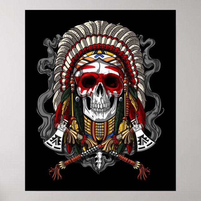 Native American Skull Indian Chief Headdress Poster (Front)