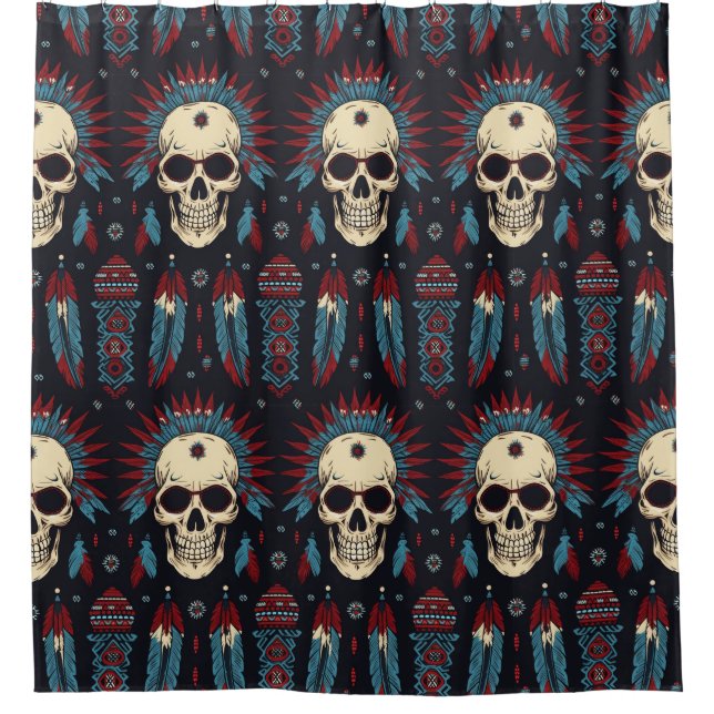 Native American Skulls Shower Curtain (Front)