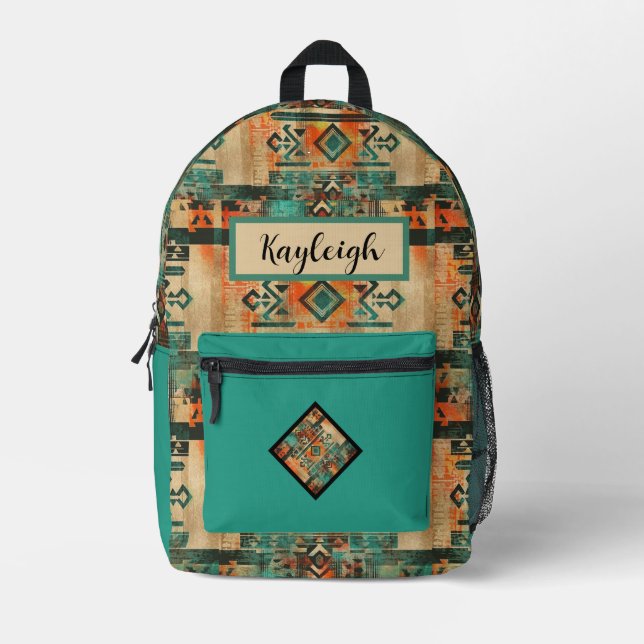 Native American Southwest Aztec Personalised  Printed Backpack (Front)