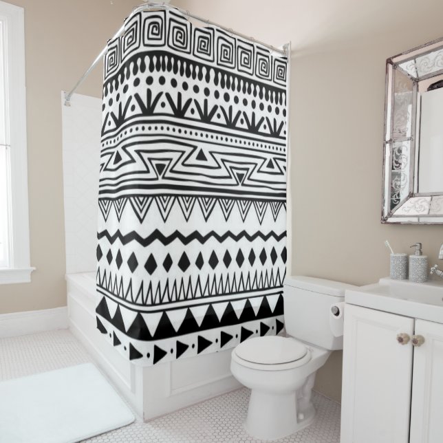 Native American Southwest Black White Modern Boho Shower Curtain (In Situ)