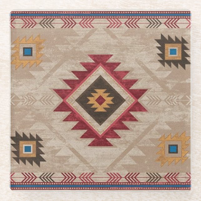 Native American Southwestern Tribal  Glass Coaster (Front)