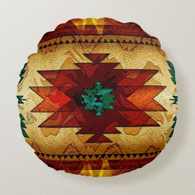 Native American Southwestern Tribal Round Cushion (Front)
