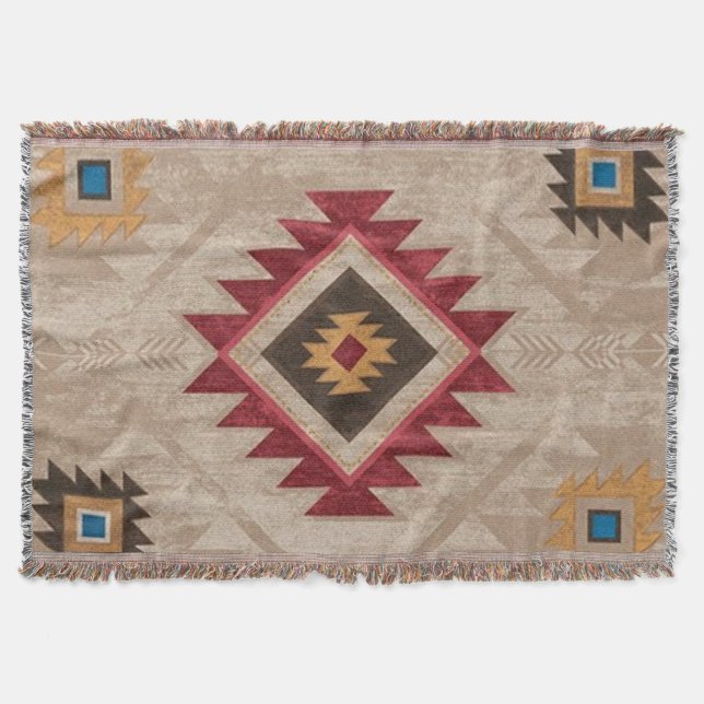Native American Southwestern Tribal Throw Blanket (Front)