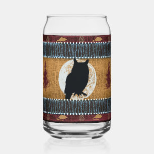Native American Spirit Owl Can Glass