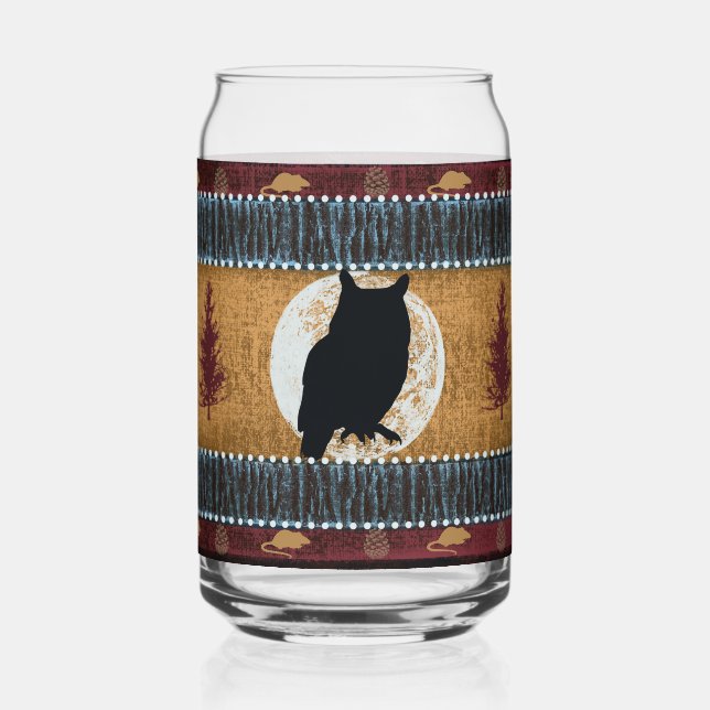 Native American Spirit Owl Can Glass (Front)