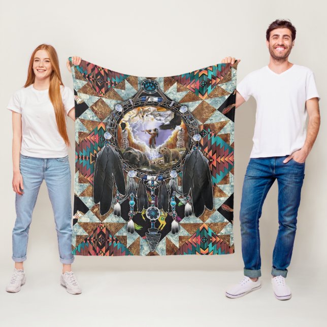 Native American Spirit Warrior Pullover Fleece Blanket (In Situ)