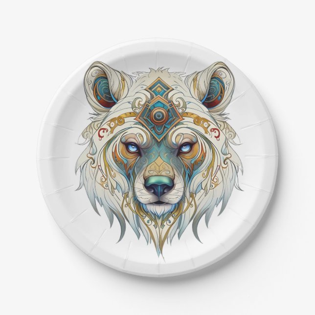 Native American Spiritual Wolf  Paper Plate (Front)