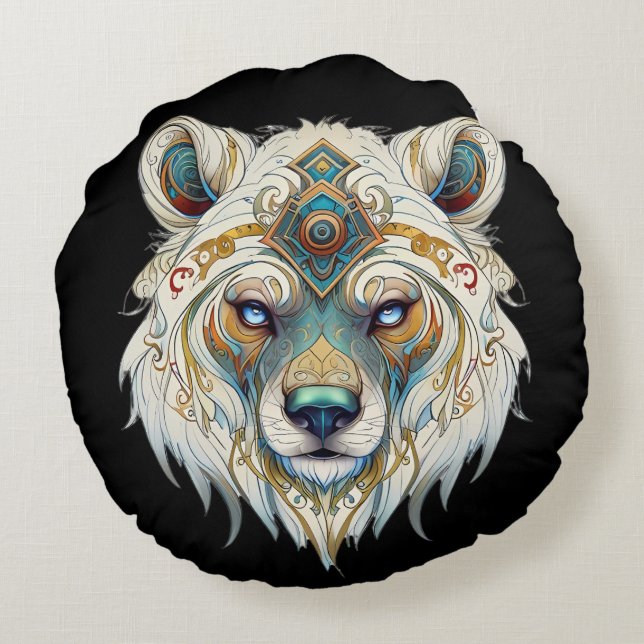 Native American Spiritual Wolf  Round Cushion (Back)