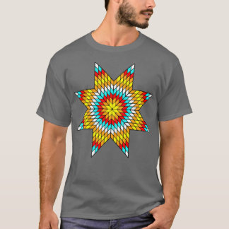 Native American StarQuilt Design White Blue Fire C T-Shirt