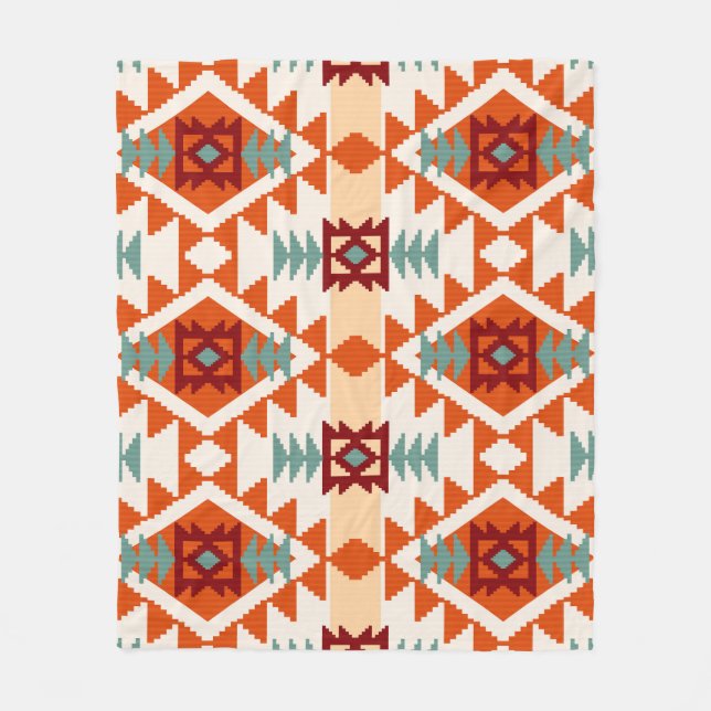 Native American Style Geometric Seamless Fleece Blanket (Front)