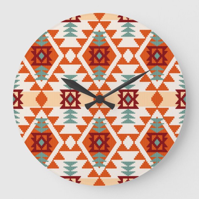 Native American Style Geometric Seamless Large Clock (Front)