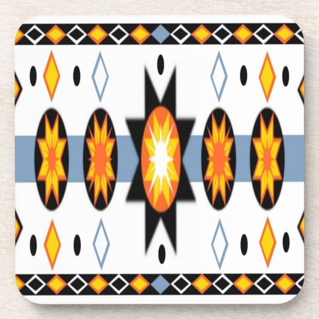 Native American Sun Pattern Cork Coaster (Front)