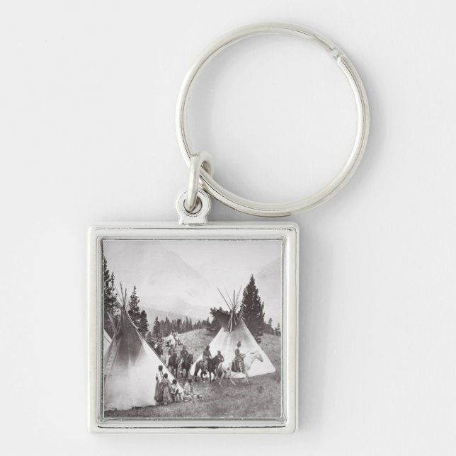 Native American Teepee Camp, Montana, c.1900 (b/w Key Ring (Front)