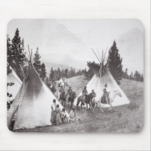 Native American Teepee Camp, Montana, c.1900 (b/w Mouse Mat