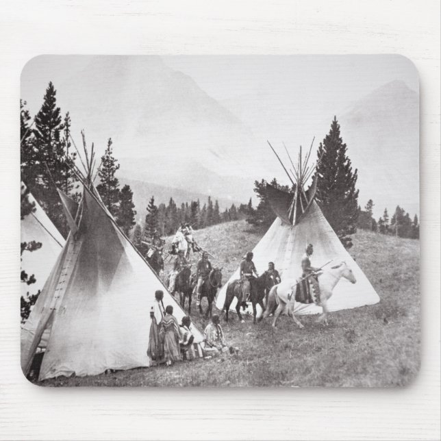Native American Teepee Camp, Montana, c.1900 (b/w Mouse Mat (Front)