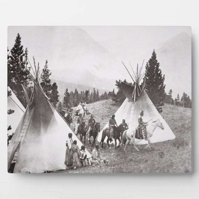 Native American Teepee Camp, Montana, c.1900 (b/w Plaque (Front)