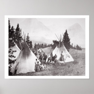Native American Teepee Camp, Montana, c.1900 (b/w Poster