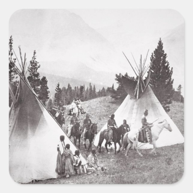 Native American Teepee Camp, Montana, c.1900 (b/w Square Sticker (Front)