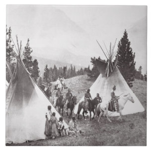 Native American Teepee Camp, Montana, c.1900 (b/w Tile