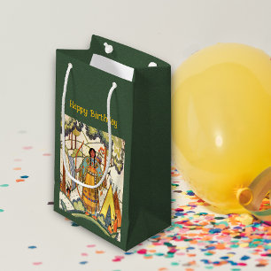 Native American Tepee in Woods Embroidered Look Small Gift Bag