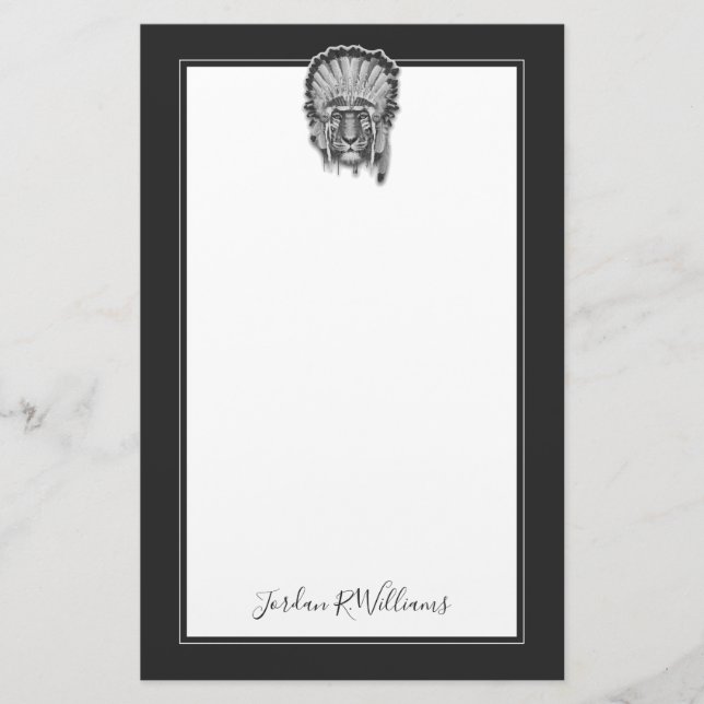 Native American Tiger Chief | Add Your Name Stationery (Front)