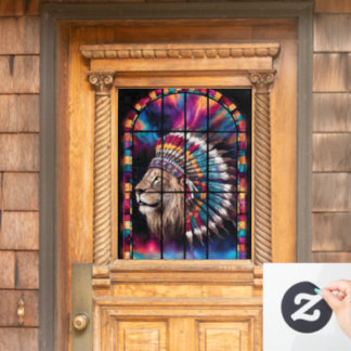 Native American Tiger Themed Stained Glass Window Cling