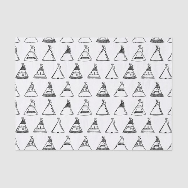 Native American Tipi Tents CUSTOM BACKGROUND COLOR Tissue Paper (Front)